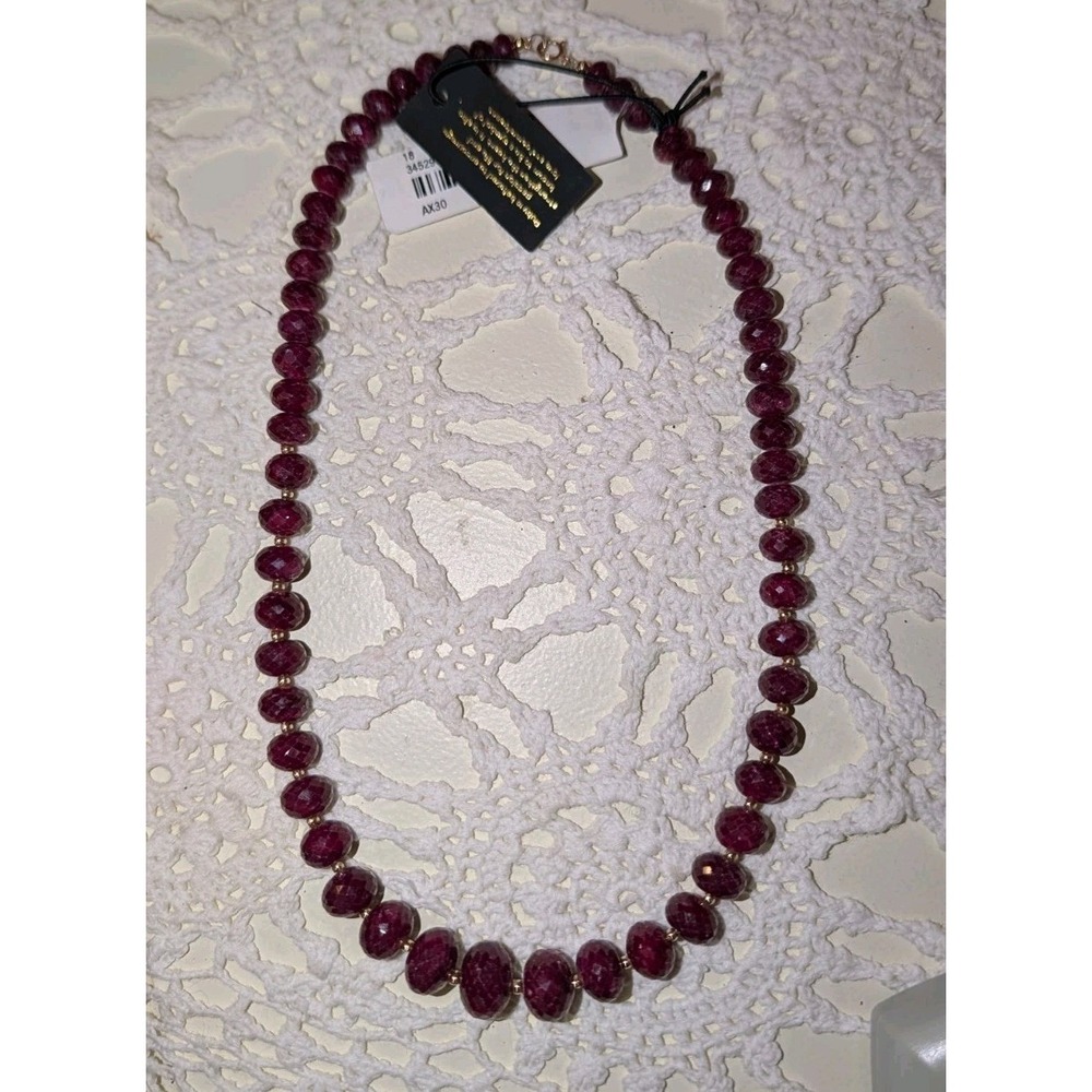 14k Gold Ruby Beaded Necklace 18" New with tags